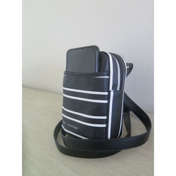 Tommy Hilfiger 69J4451 001 Black/White Striped PU Leather Small Crossbody Bag - Picture 8 of 8